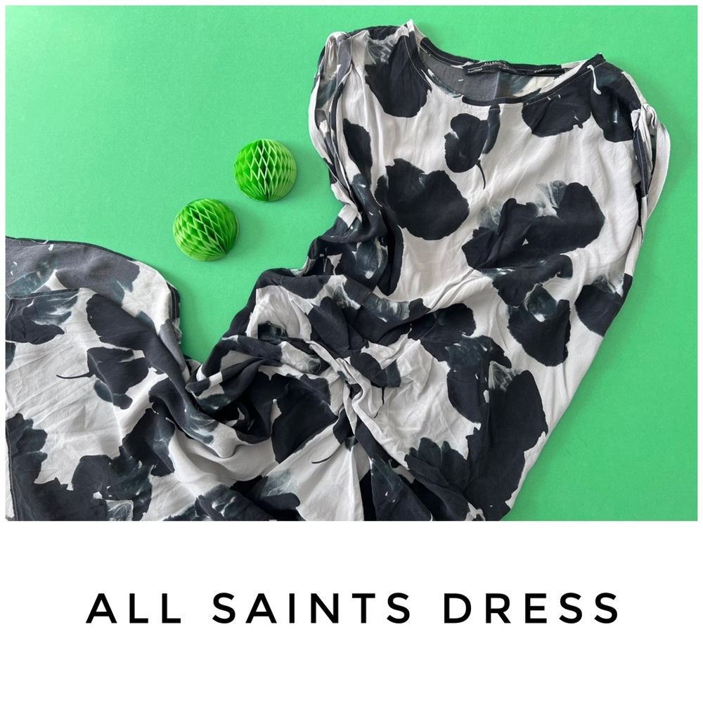 All Saints dress size 6 gray black silk Riviera